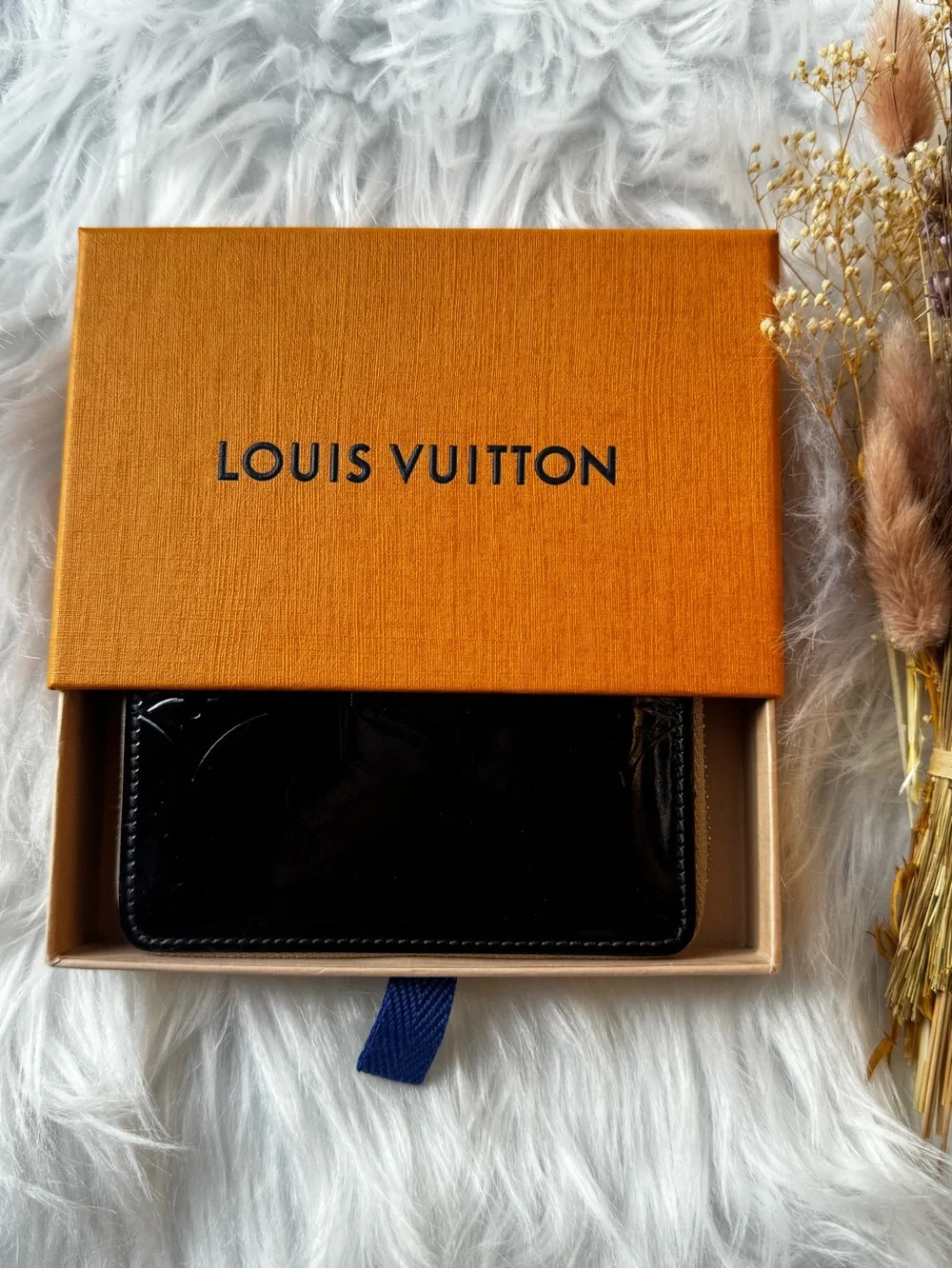 Louis Vuitton Black Patent Vernis Monogram Mini Zip Wallet with LV Storage Box